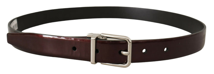 Dolce &amp; Gabbana Brown Patent Leather Silver Metal Buckle Belt