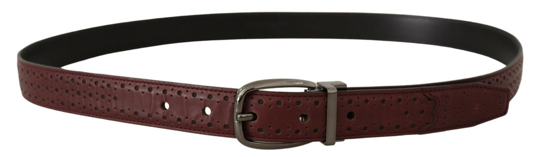 Dolce &amp; Gabbana Brown Perforated Leather Metal Buckle Belt