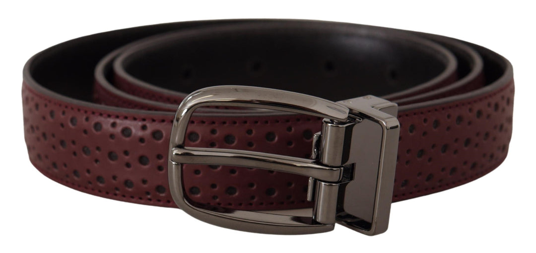 Dolce &amp; Gabbana Brown Perforated Leather Metal Buckle Belt