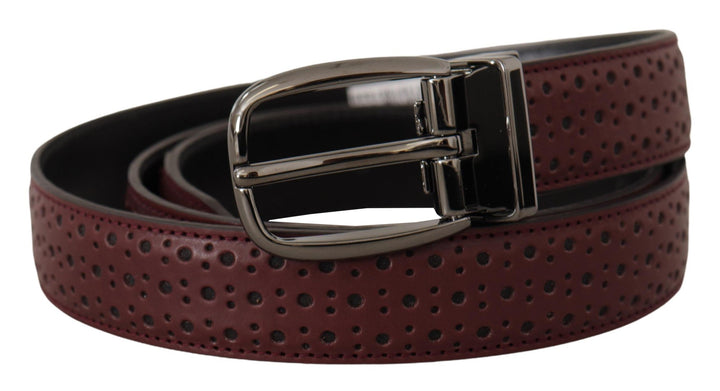 Dolce &amp; Gabbana Brown Perforated Leather Metal Buckle Belt