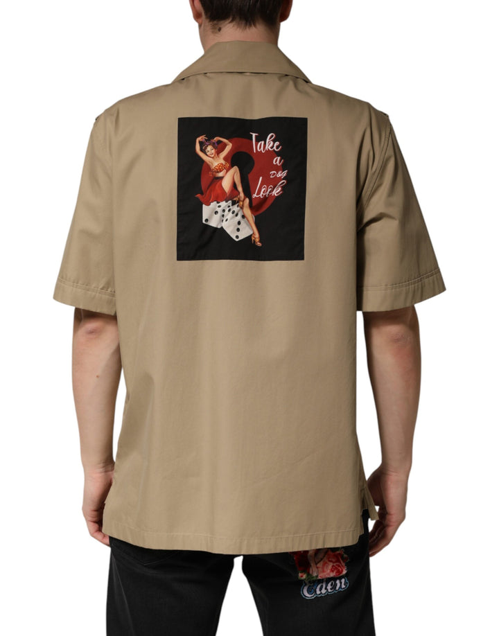 Dolce &amp; Gabbana Brown Pin Up Short Sleeves Men Casual Shirt