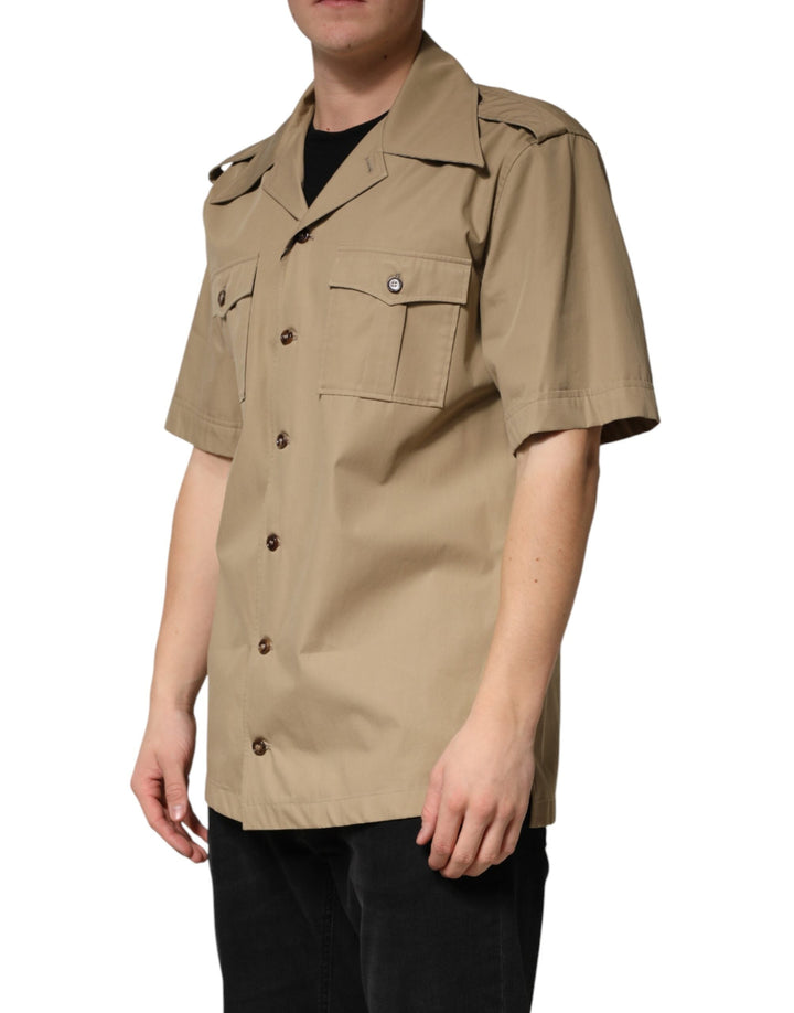 Dolce &amp; Gabbana Brown Pin Up Short Sleeves Men Casual Shirt