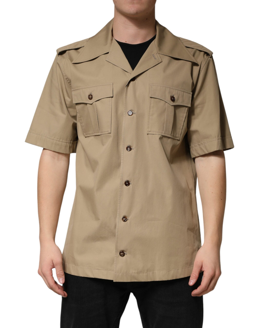 Dolce &amp; Gabbana Brown Pin Up Short Sleeves Men Casual Shirt