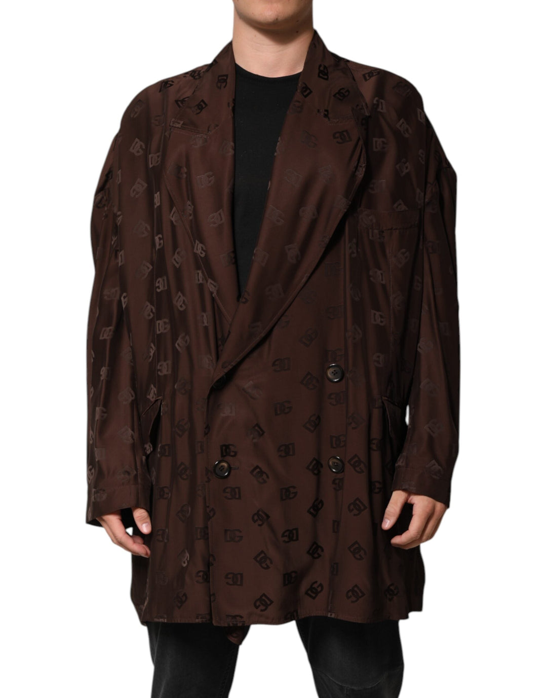 Men’s Dolce &amp; Gabbana Brown Polyester Logo Monogram Coat Jacket