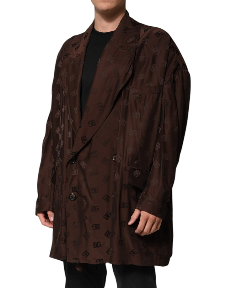 Men’s Dolce &amp; Gabbana Brown Polyester Logo Monogram Coat Jacket