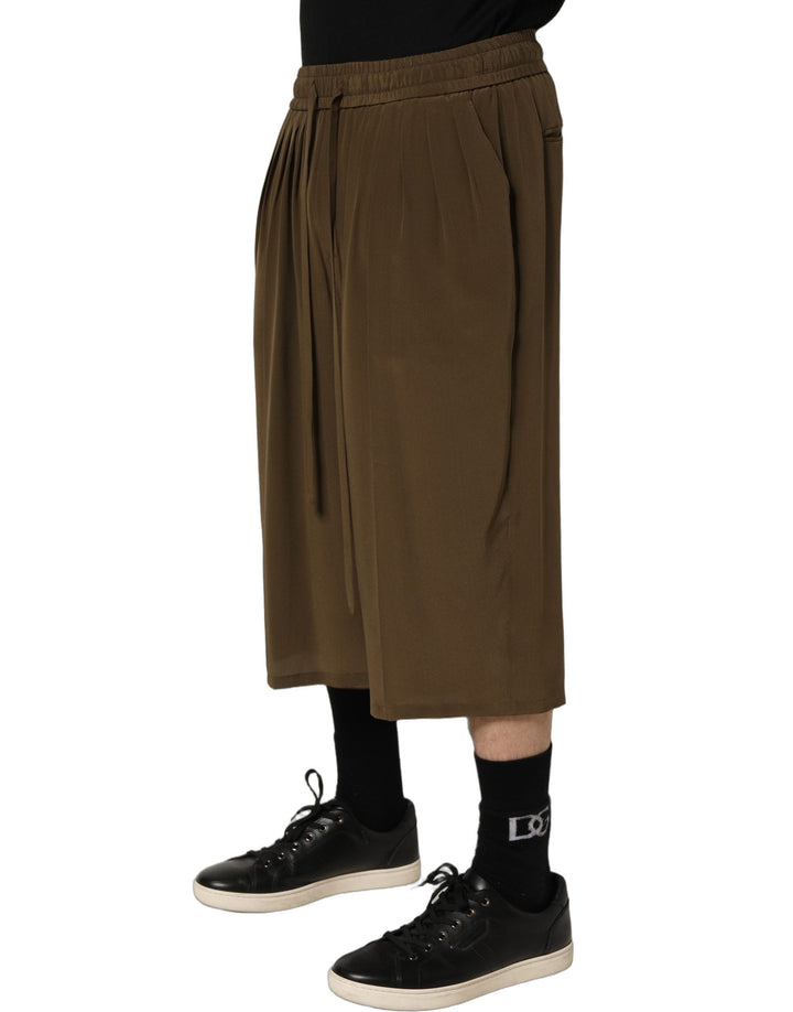 Men’s Dolce &amp; Gabbana Brown Silk Mid Waist Pleated Bermuda Shorts