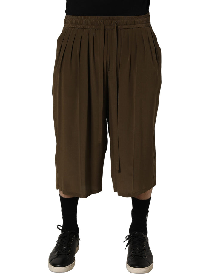 Men’s Dolce &amp; Gabbana Brown Silk Mid Waist Pleated Bermuda Shorts