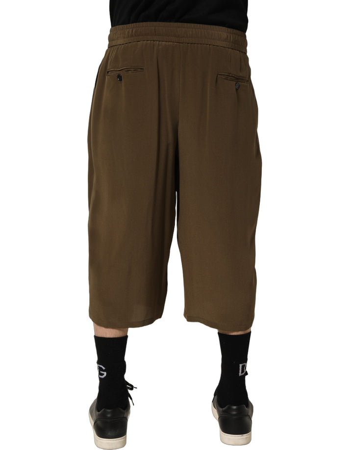 Men’s Dolce &amp; Gabbana Brown Silk Mid Waist Pleated Bermuda Shorts