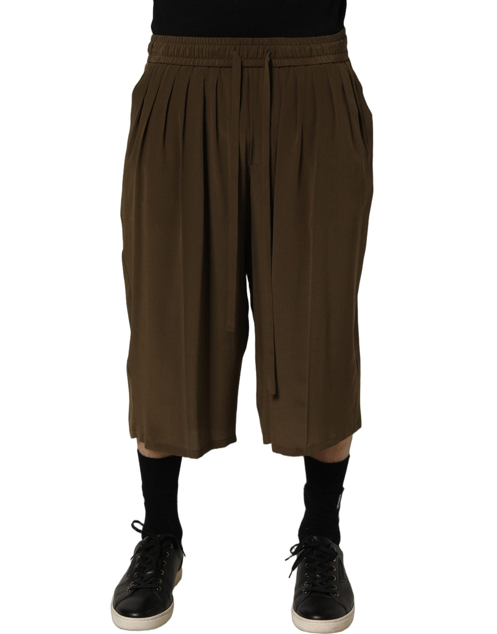 Men’s Dolce & Gabbana Brown Silk Mid Waist Pleated Bermuda Shorts