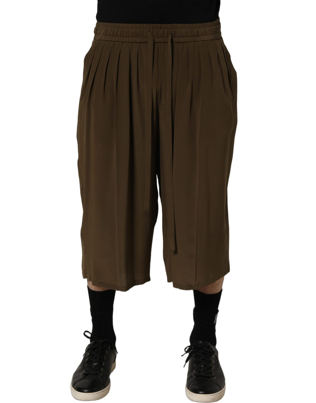 Men’s Dolce &amp; Gabbana Brown Silk Mid Waist Pleated Bermuda Shorts