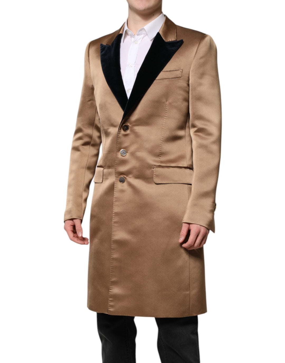 Men’s Dolce &amp; Gabbana Brown Silk Single Breasted Trench Coat Jacket