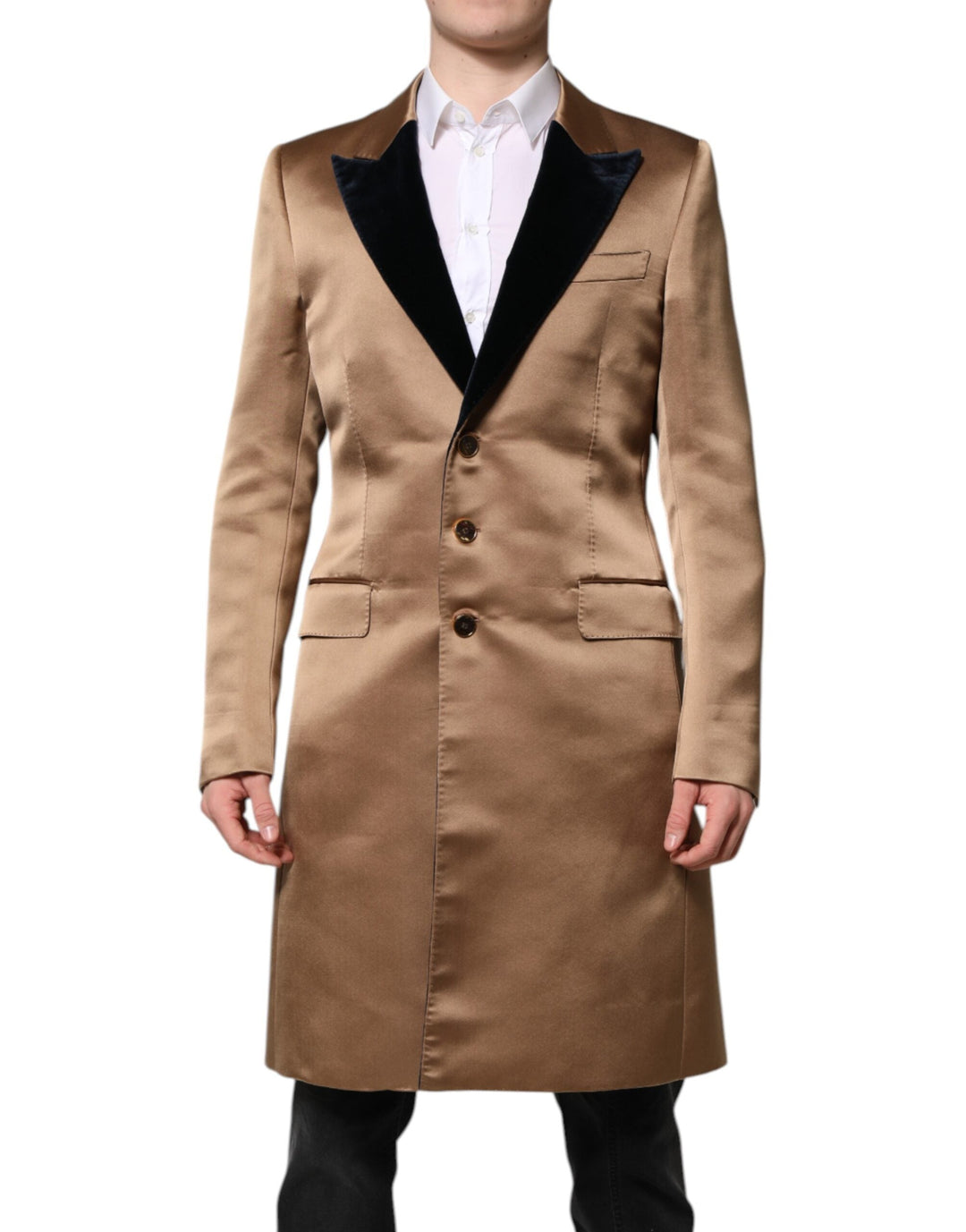 Men’s Dolce &amp; Gabbana Brown Silk Single Breasted Trench Coat Jacket