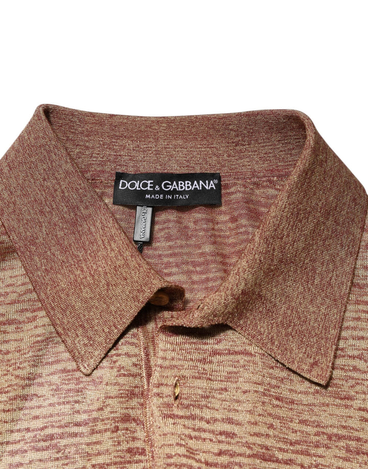 Dolce &amp; Gabbana Brown Silk Textured Short Sleeve Polo T-shirt