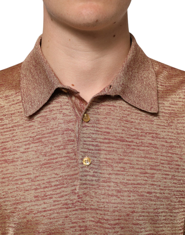 Dolce &amp; Gabbana Brown Silk Textured Short Sleeve Polo T-shirt