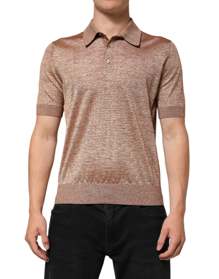 Dolce &amp; Gabbana Brown Silk Textured Short Sleeve Polo T-shirt
