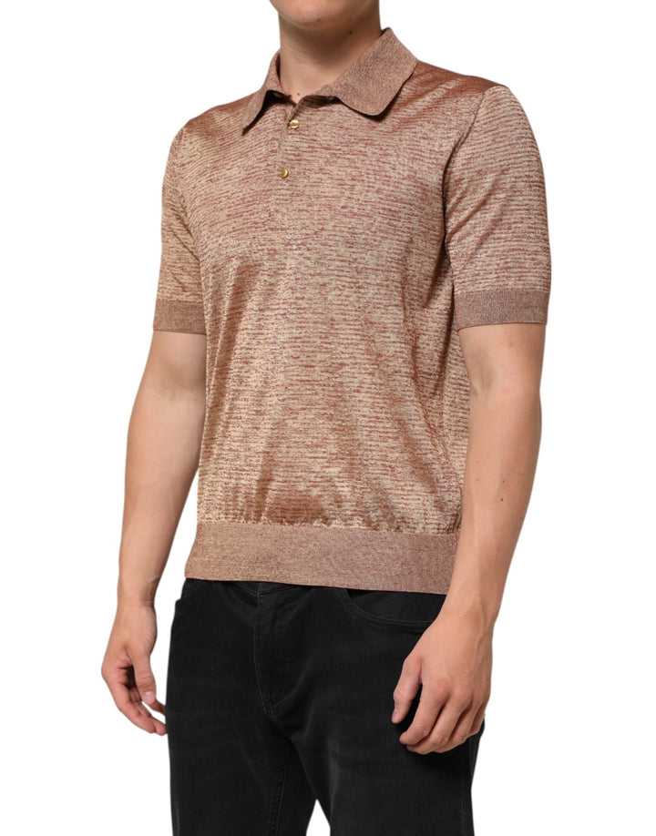 Dolce &amp; Gabbana Brown Silk Textured Short Sleeve Polo T-shirt