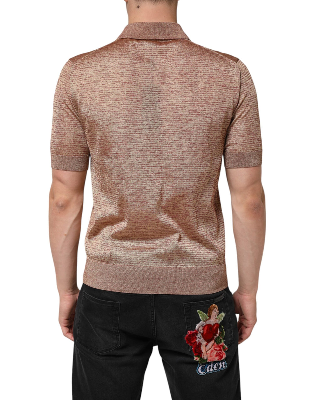 Dolce &amp; Gabbana Brown Silk Textured Short Sleeve Polo T-shirt