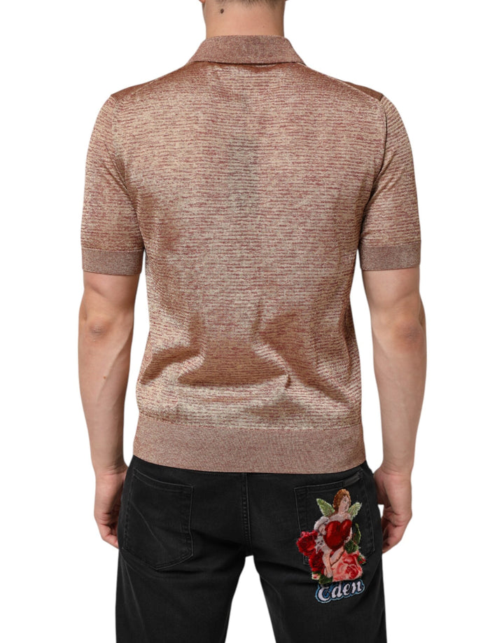Dolce &amp; Gabbana Brown Silk Textured Short Sleeve Polo T-shirt