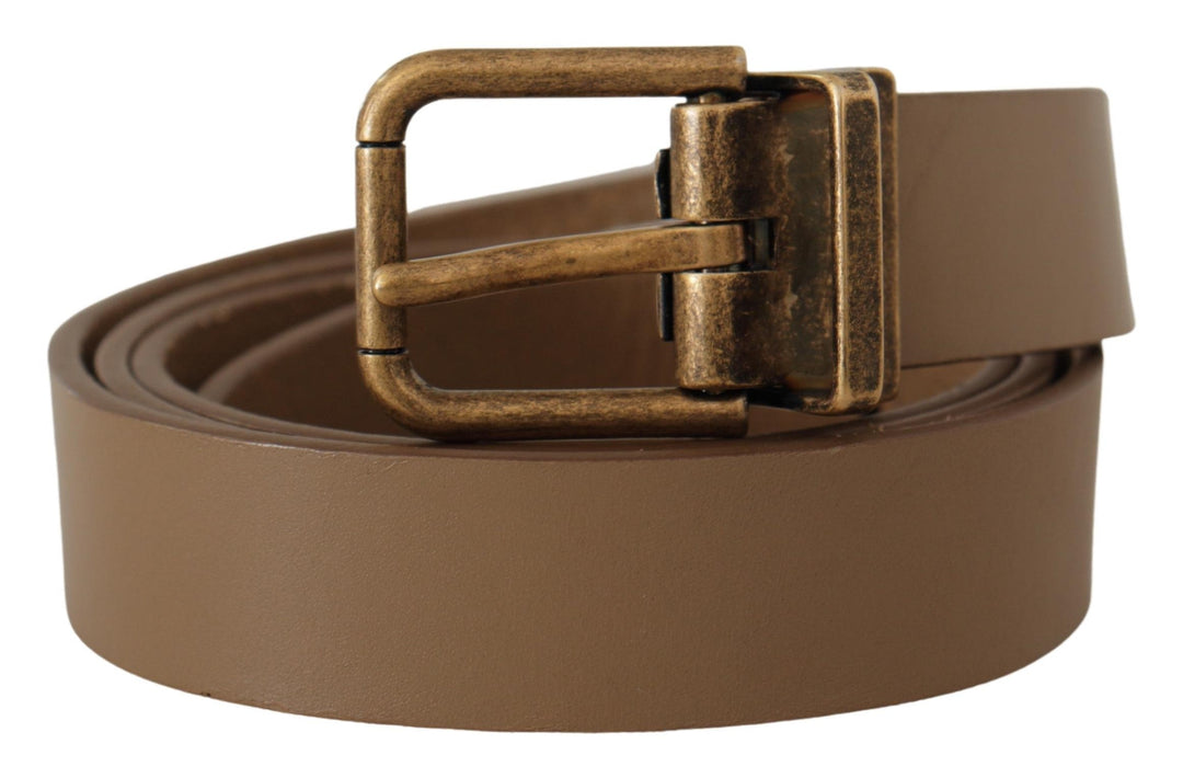 Dolce &amp; Gabbana Brown Solid Leather Brass Buckle Classic Belt