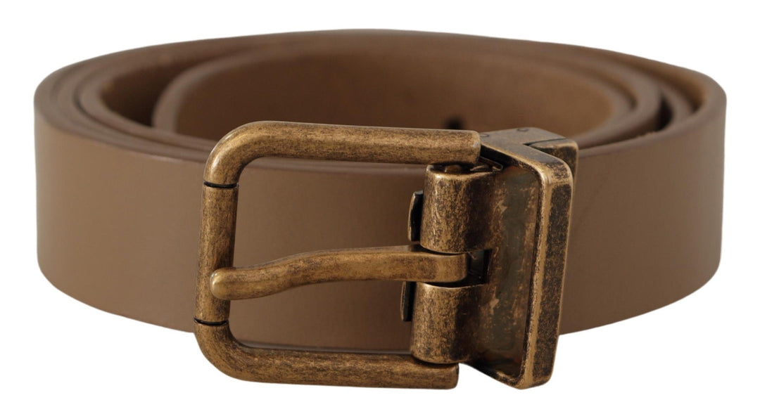 Dolce &amp; Gabbana Brown Solid Leather Brass Buckle Classic Belt