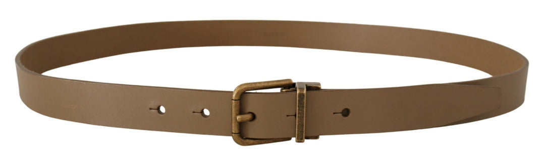 Dolce &amp; Gabbana Brown Solid Leather Brass Buckle Classic Belt