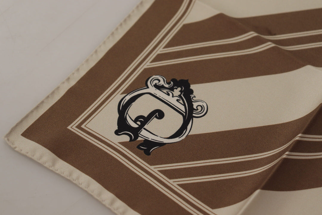 Men’s Dolce & Gabbana Brown Stripes Dg Logo Square Mens Handkerchief Scarf