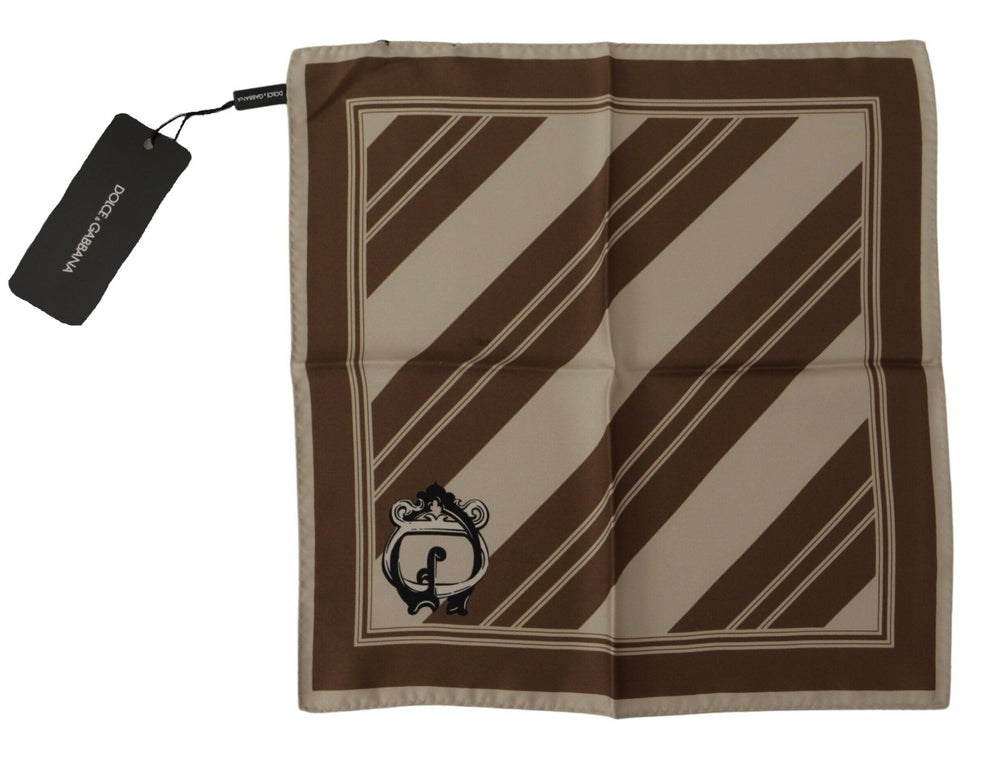 Men’s Dolce & Gabbana Brown Stripes Dg Logo Square Mens Handkerchief Scarf