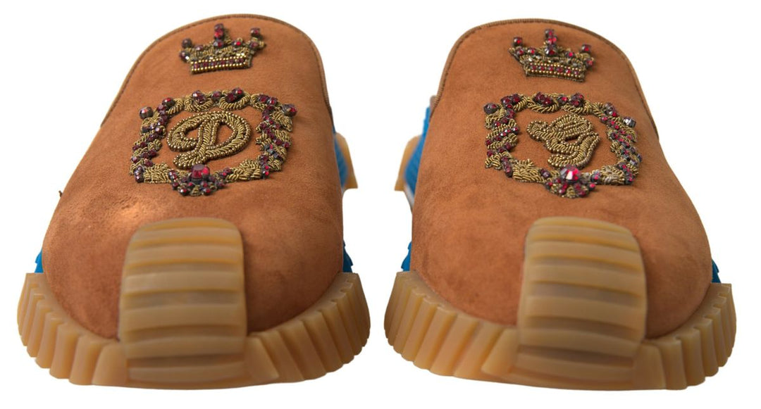 Men’s Dolce &amp; Gabbana Brown Suede Crown Logo Ns1 Slides Sandals