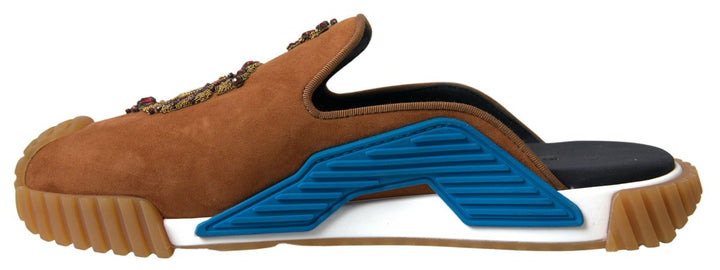 Men’s Dolce &amp; Gabbana Brown Suede Crown Logo Ns1 Slides Sandals