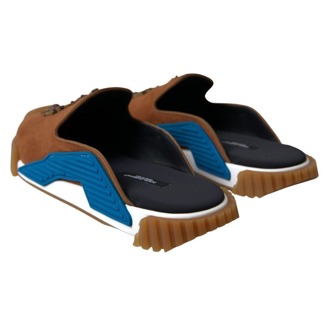 Men’s Dolce &amp; Gabbana Brown Suede Crown Logo Ns1 Slides Sandals