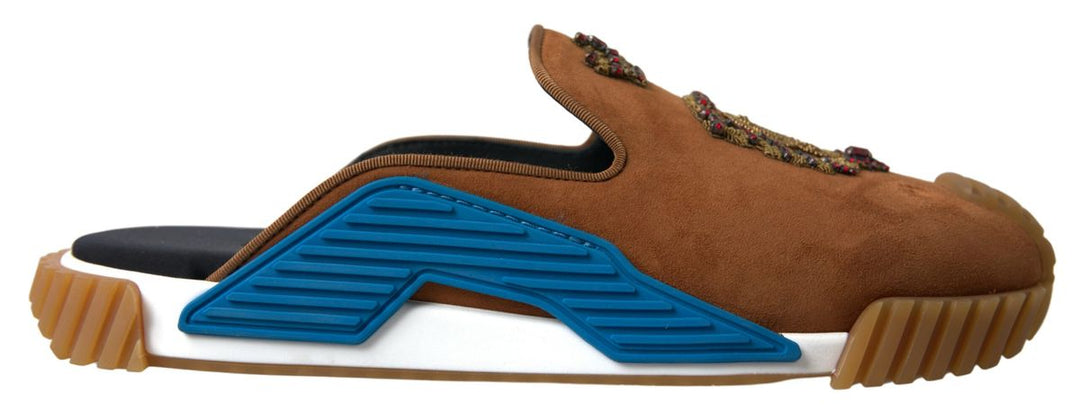 Men’s Dolce &amp; Gabbana Brown Suede Crown Logo Ns1 Slides Sandals