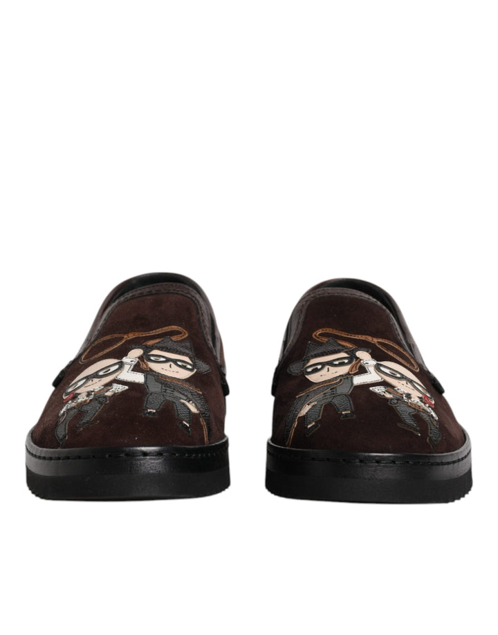 Men’s Dolce &amp; Gabbana Brown Suede Dg Family Slip on Flats Shoes