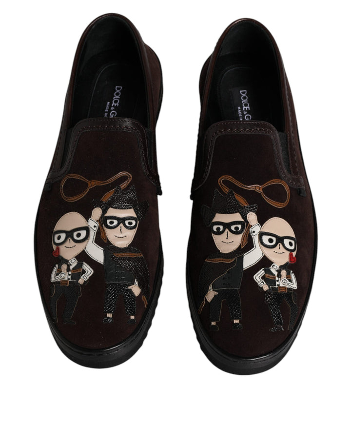 Men’s Dolce &amp; Gabbana Brown Suede Dg Family Slip on Flats Shoes