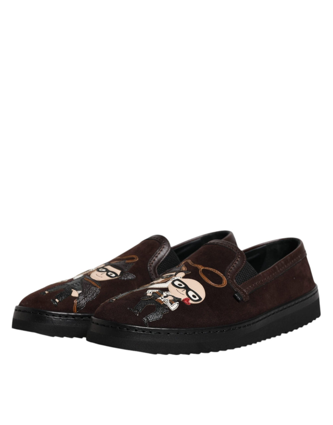 Men’s Dolce &amp; Gabbana Brown Suede Dg Family Slip on Flats Shoes