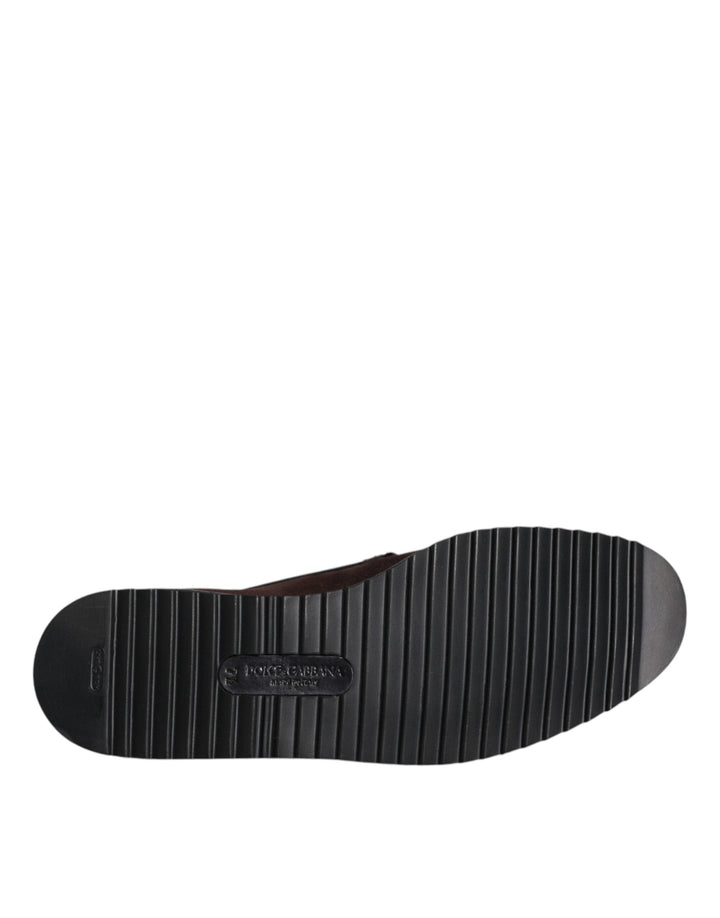 Men’s Dolce &amp; Gabbana Brown Suede Dg Family Slip on Flats Shoes