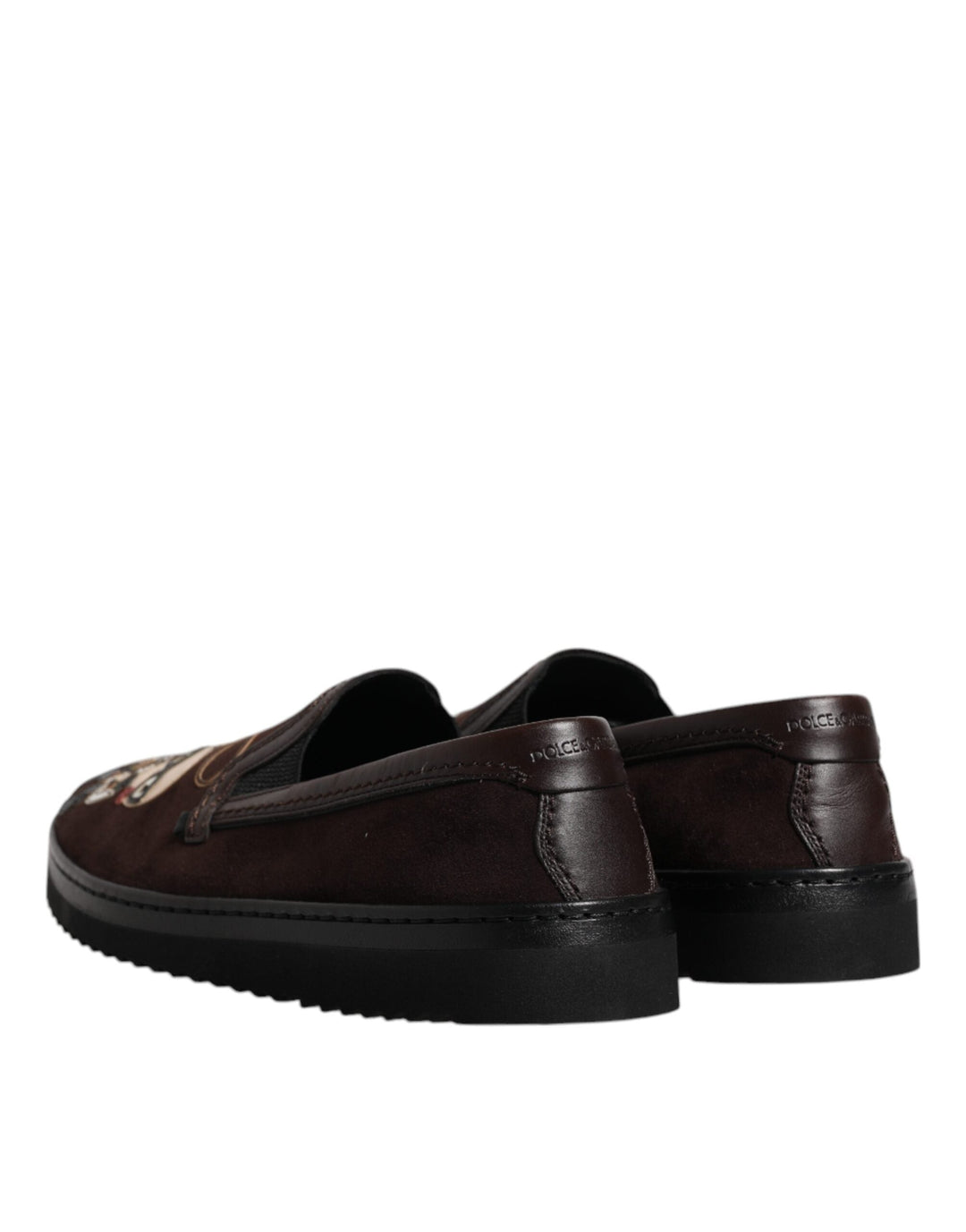 Men’s Dolce &amp; Gabbana Brown Suede Dg Family Slip on Flats Shoes