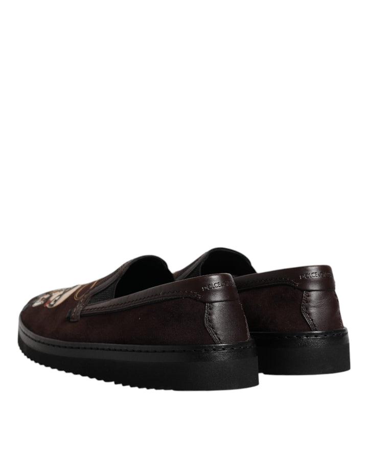 Men’s Dolce &amp; Gabbana Brown Suede Dg Family Slip on Flats Shoes