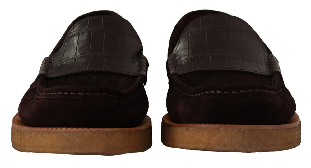 Men’s Dolce & Gabbana Brown Suede Leather Slip on Flats Moccasin Shoes
