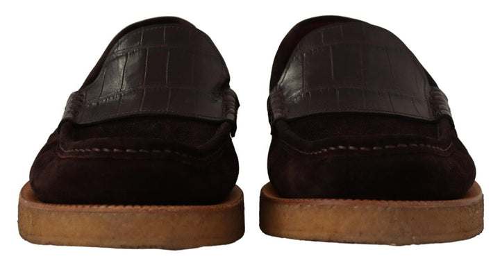 Men’s Dolce &amp; Gabbana Brown Suede Leather Slip on Flats Moccasin Shoes