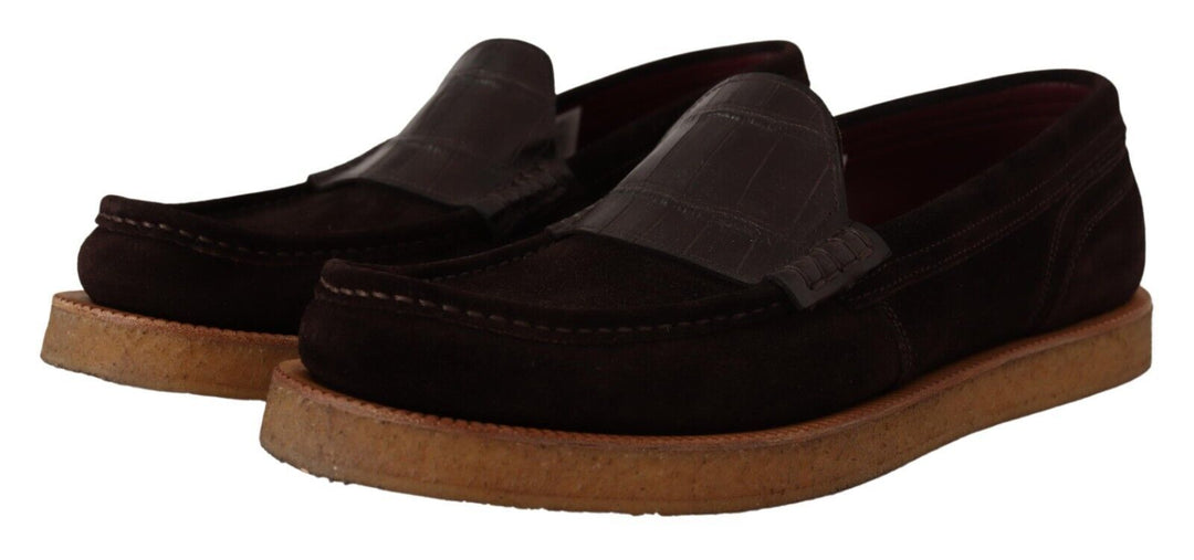 Men’s Dolce &amp; Gabbana Brown Suede Leather Slip on Flats Moccasin Shoes