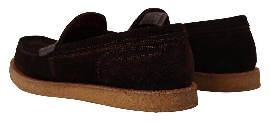Men’s Dolce &amp; Gabbana Brown Suede Leather Slip on Flats Moccasin Shoes