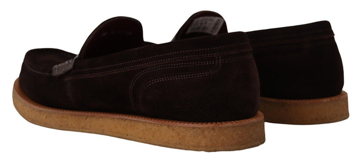 Men’s Dolce &amp; Gabbana Brown Suede Leather Slip on Flats Moccasin Shoes