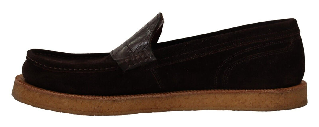 Men’s Dolce &amp; Gabbana Brown Suede Leather Slip on Flats Moccasin Shoes