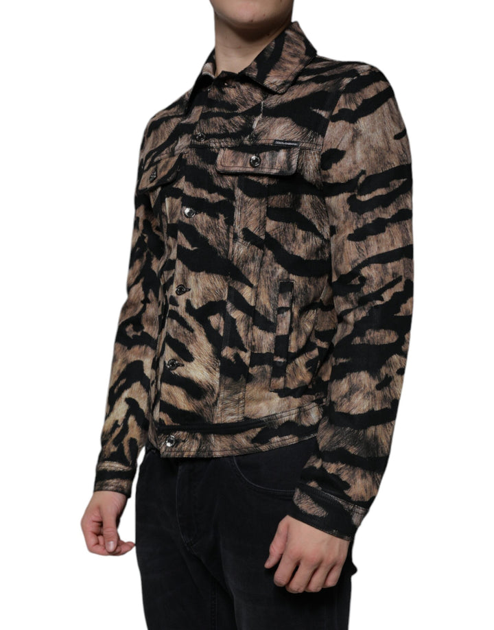 Dolce &amp; Gabbana Brown Tiger Button Down Collared Jacket