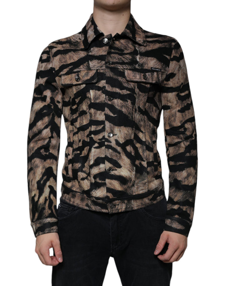 Dolce &amp; Gabbana Brown Tiger Button Down Collared Jacket