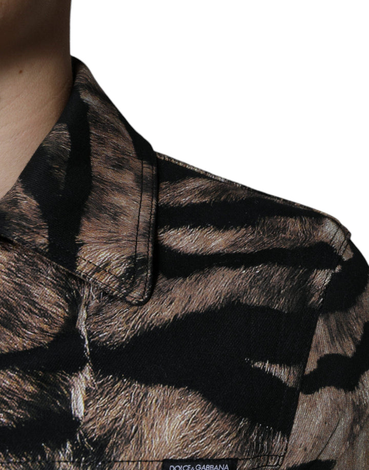 Dolce &amp; Gabbana Brown Tiger Button Down Collared Jacket
