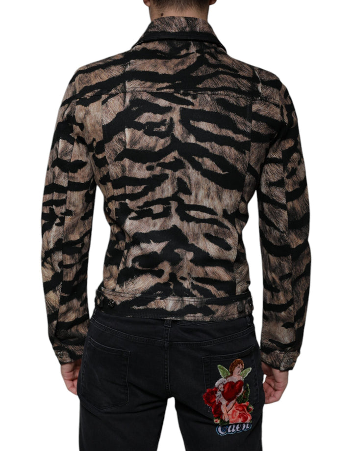 Dolce &amp; Gabbana Brown Tiger Button Down Collared Jacket