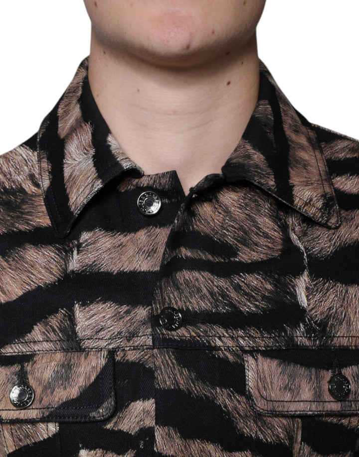 Dolce &amp; Gabbana Brown Tiger Button Down Collared Jacket