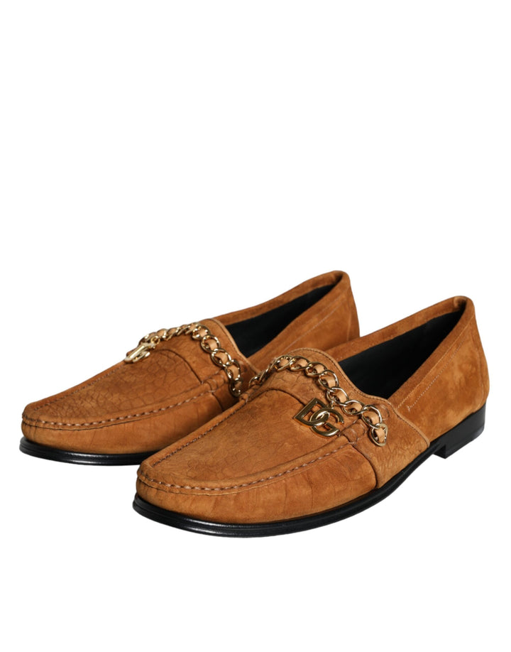 Men’s Dolce &amp; Gabbana Brown Velvet Leather Logo Mocassin Slip on Shoes