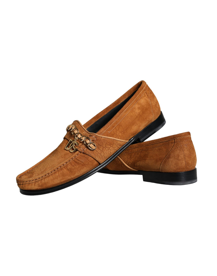 Men’s Dolce &amp; Gabbana Brown Velvet Leather Logo Mocassin Slip on Shoes